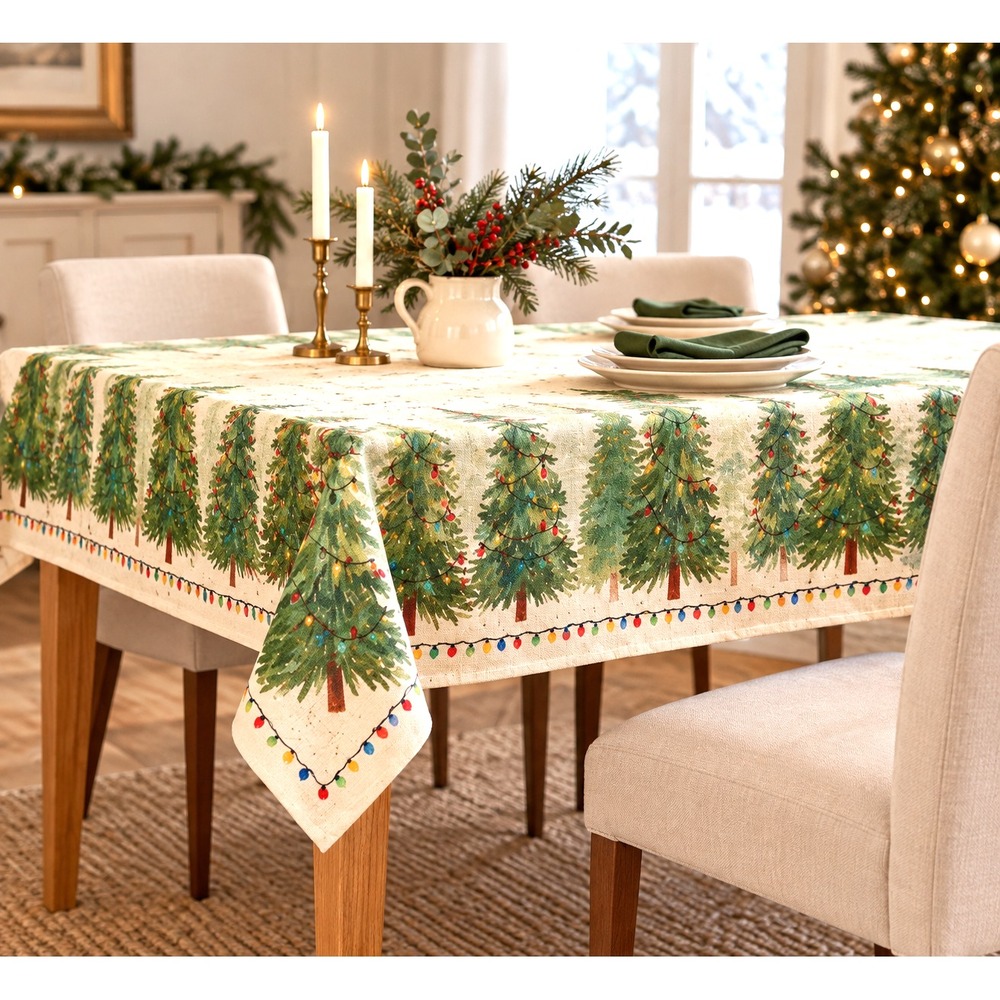 Cupcakes & Cashmere Christmas Tree & Garlands Oblong Tablecloth 60"x120" NEW NWT